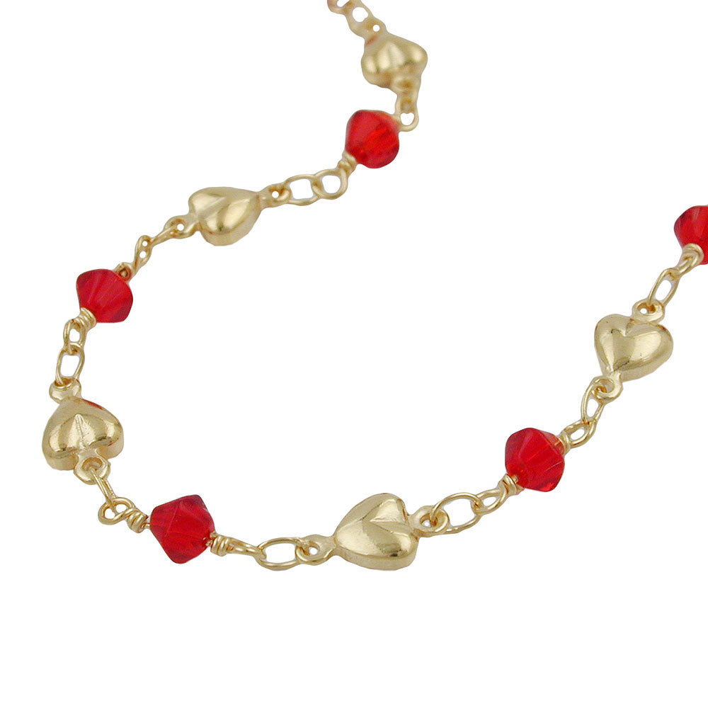 Armbånd 5mm Fantasy Heart og Glass Bead Red AMD