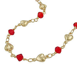 Armbånd 5mm Fantasy Heart og Glass Bead Red AMD