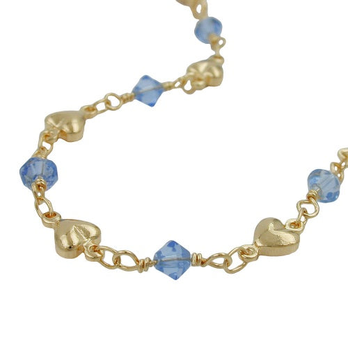 Halskæde 5mm Fantasy Heart and Glass Beads lyseblå AMD