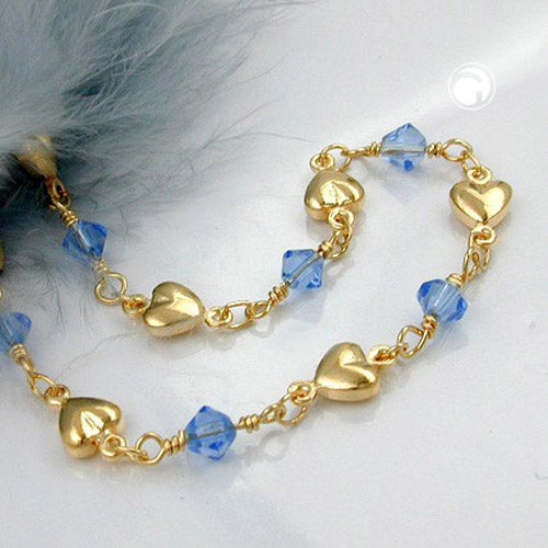 Halskæde 5mm Fantasy Heart and Glass Beads lyseblå AMD