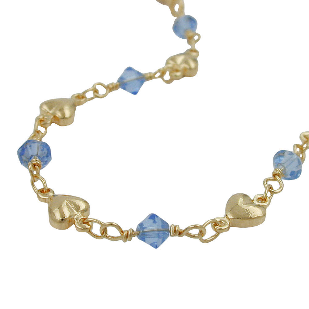 Halskæde 5mm Fantasy Heart and Glass Beads lyseblå AMD