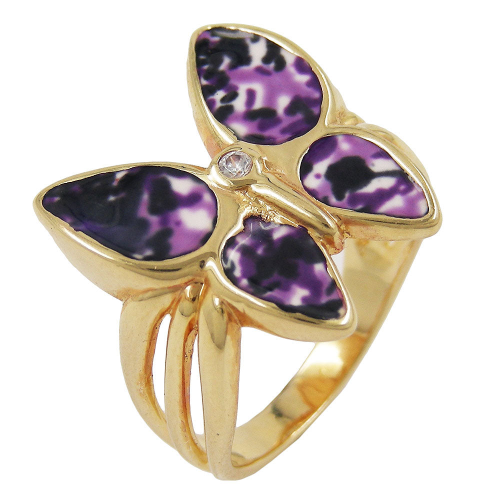 Ring 18x20mm Butterfly Lilla Malet 3 mikron Guldbelagt Ring Størrelse 64