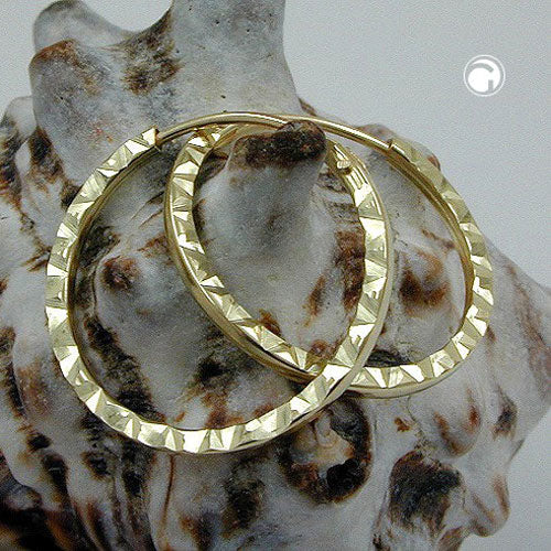 Ring ørering 17x1mm spændemønster Shiny Diamond 9K GOLD
