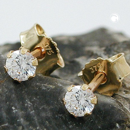 Ørestift ørering 3mm Cubic Zirconia 9Kt GULD