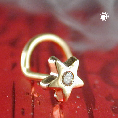 Næsestift 4 mm stjerne med zirkonia hvid 14k GULD