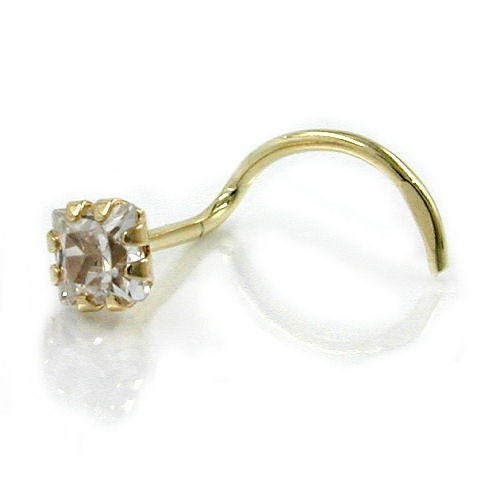 Næsestift 3 mm spiral med zirkonia hvid 14K GULD