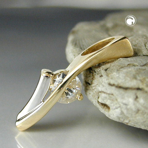 Vedhæng 19x6mm bicolor rhodium belagt med zirkonia 9K GULD