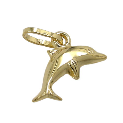 Vedhæng 12x7mm Lille Delfin Shiny 9K GULD
