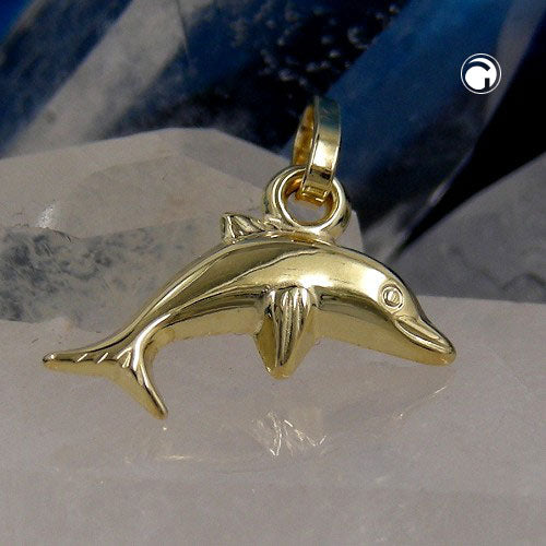 Vedhæng 12x7mm Lille Delfin Shiny 9K GULD