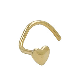 Næsestift 2,4mm spiral med lille hjerte 18K GULD