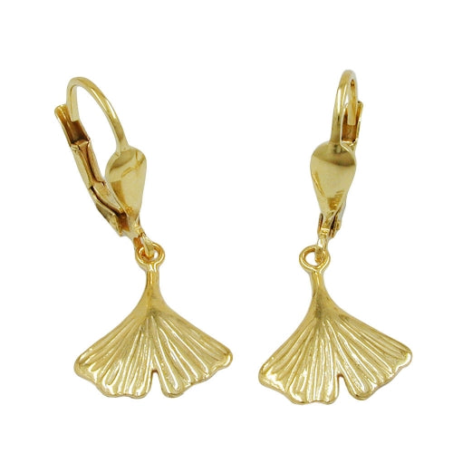 Leverback øreringe Øreringe 27mm Ginkgo Leaf Skinnende 9K GULD