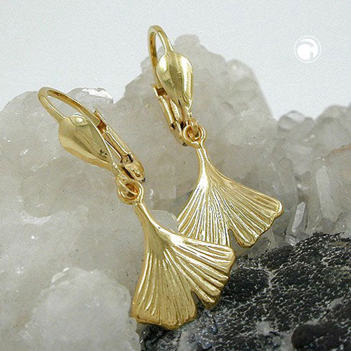Leverback øreringe Øreringe 27mm Ginkgo Leaf Skinnende 9K GULD