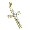 Vedhæng 27x16mm kors med Jesus bicolor, skinnende 9K GULD