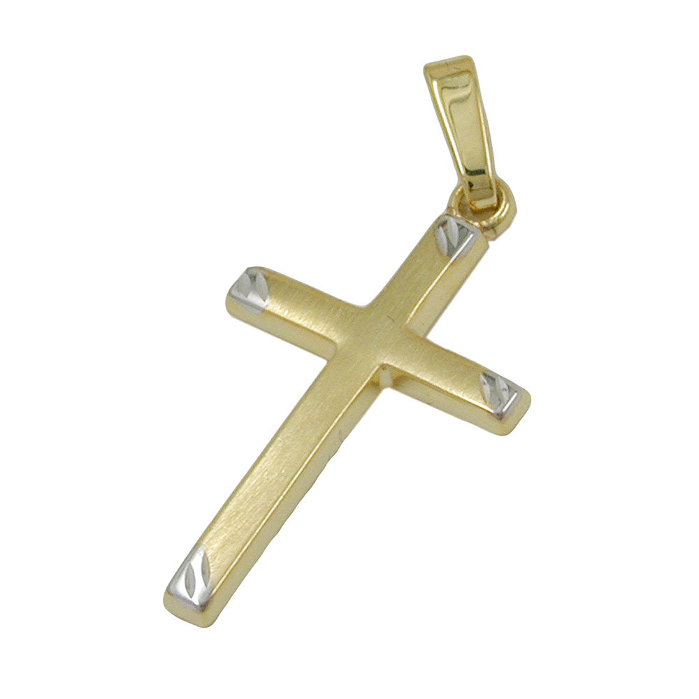 Vedhæng 22x13mm korsbicolor mat 9K GULD