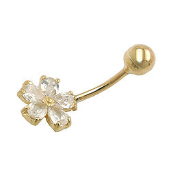 Navlepiercing Banan 23x10mm Blomst Kubisk Zirkonia 9Kt GULD
