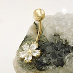 Navlepiercing Banan 23x10mm Blomst Kubisk Zirkonia 9Kt GULD