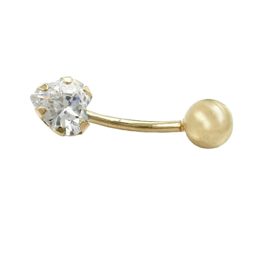 Navlepiercing Banan 20x6mm Banan Cubic Zirconia Heart 14Kt GULD