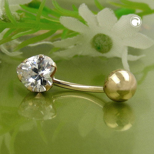 Navlepiercing Banan 20x6mm Banan Cubic Zirconia Heart 14Kt GULD