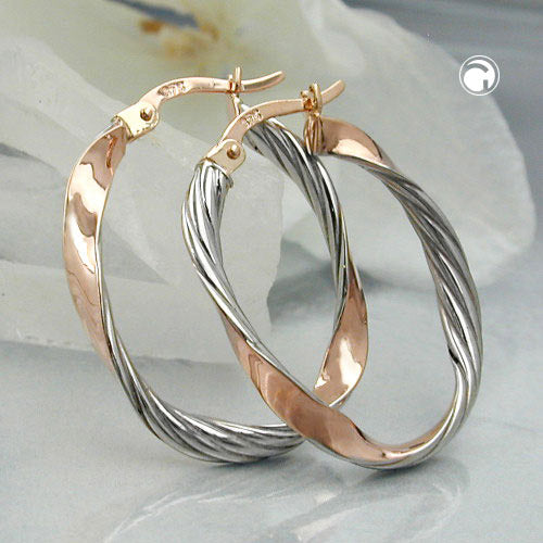 Ringørering 26x21mm oval bicolor rhodiumbelagt diamant 9Kt rødguld
