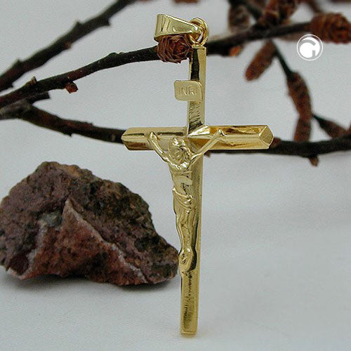 Vedhæng 30x18mm kors med Jesus 9K GULD