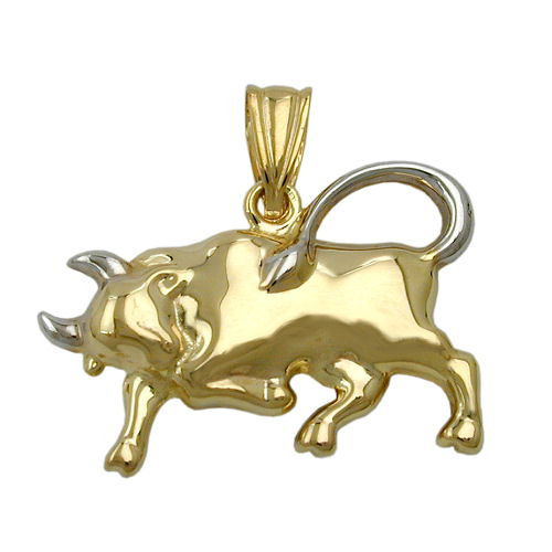Vedhæng 16x23mm Bull bicolor rhodiumbelagt 9K GULD