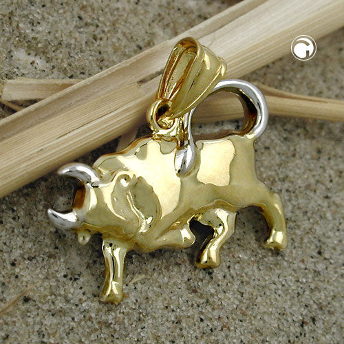 Vedhæng 16x23mm Bull bicolor rhodiumbelagt 9K GULD
