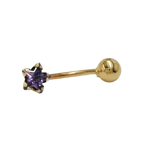 Navlepiercing banan 18x6mm Star Cubic Zirconia Amethyst med kugle 14Kt