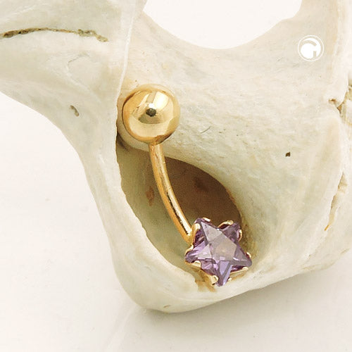 Navlepiercing banan 18x6mm Star Cubic Zirconia Amethyst med kugle 14Kt