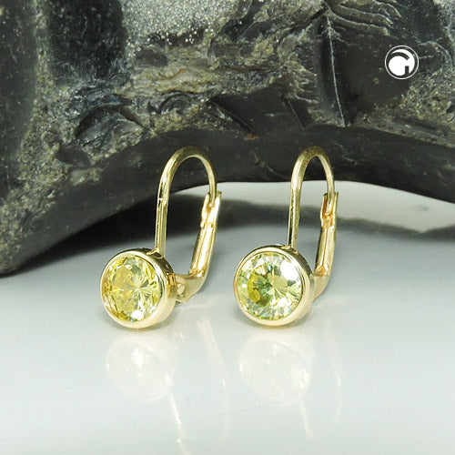 Leverback ørering 15x7mm Cubic Zirconia Green 9K GOLD