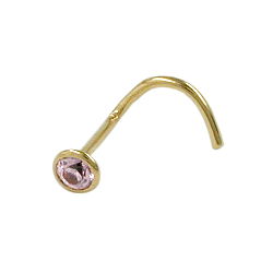 Næsestift 2,5 mm spiral med zirkonia, rundpink 18 karat guld