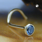 Næsestift 2,5 mm synth. Akvamarin 18Kt GULD