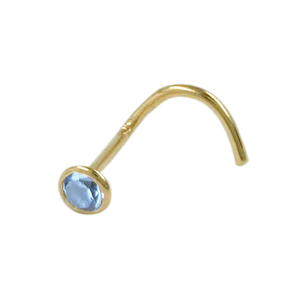 Næsestift 2,5 mm synth. Akvamarin 18Kt GULD