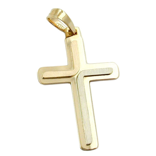 Vedhæng 30x19mm krydstrikolor, matte blank 14K GULD
