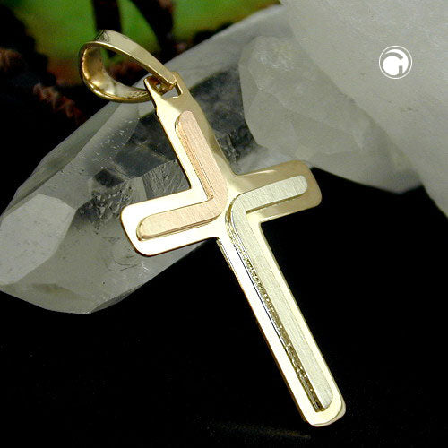 Vedhæng 30x19mm krydstrikolor, matte blank 14K GULD