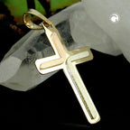 Vedhæng 30x19mm krydstrikolor, matte blank 14K GULD