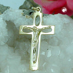 Vedhæng 28x17mm kors med Jesus Openwork Skinnende 14K GULD