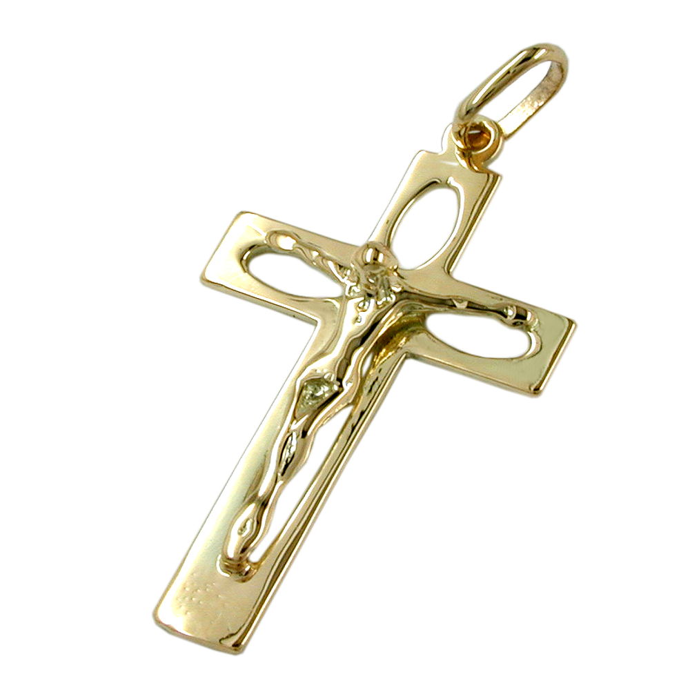 Vedhæng 28x17mm kors med Jesus Openwork Skinnende 14K GULD