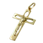 Vedhæng 28x17mm kors med Jesus Openwork Skinnende 14K GULD