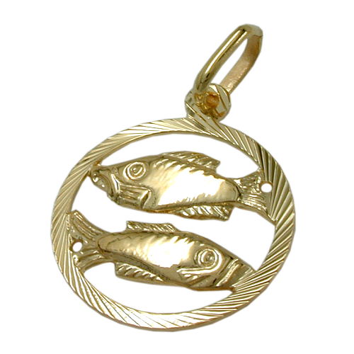 Vedhæng 15mm Zodiac Pisces 9Kt GULD