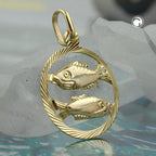 Vedhæng 15mm Zodiac Pisces 9Kt GULD