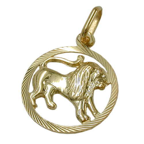Vedhæng 15mm Zodiac Lion, 9Kt GULD