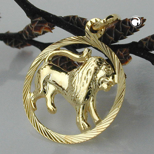 Vedhæng 15mm Zodiac Lion, 9Kt GULD