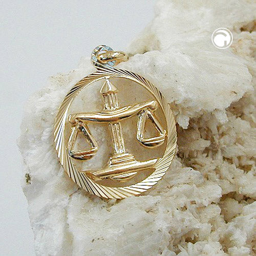 Vedhæng 15mm Zodiac Libra 9Kt GULD