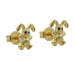 Stud Earring 7x6mm Lille Kanin Matt Blank 9K GULD