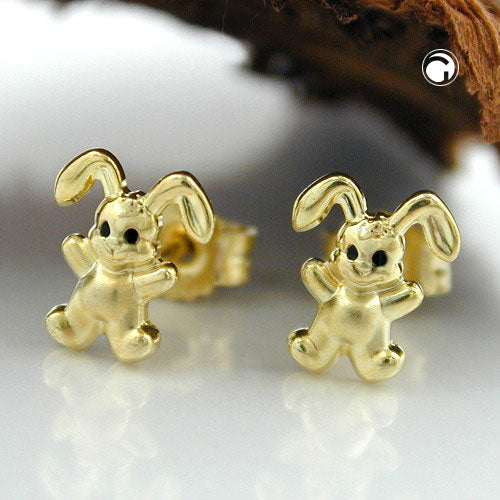 Stud Earring 7x6mm Lille Kanin Matt Blank 9K GULD