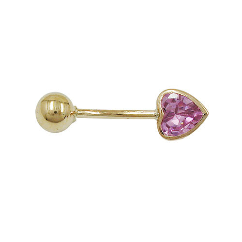 Navle Piercing Banan 20x6mm Cubic Zirconia Heart pink 14Kt GULD