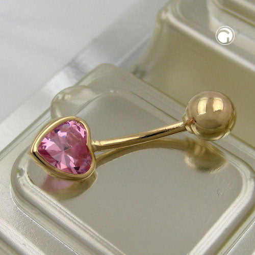 Navle Piercing Banan 20x6mm Cubic Zirconia Heart pink 14Kt GULD