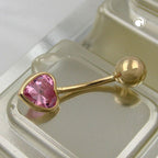 Navle Piercing Banan 20x6mm Cubic Zirconia Heart pink 14Kt GULD