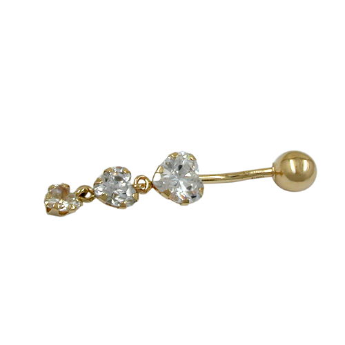 Navlepiercing Banan 35x6mm 3x Cubic Zirconia 14Kt GULD