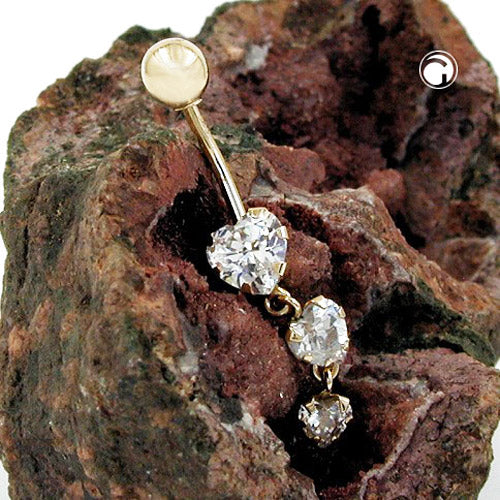 Navlepiercing Banan 35x6mm 3x Cubic Zirconia 14Kt GULD